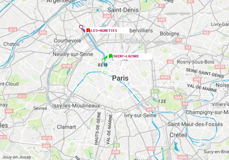 plan itinéraire ratp de Saint-Lazare à Les Agnettes