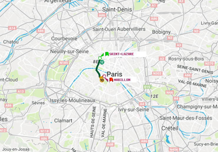 plan itinéraire ratp de Saint-Lazare à Mabillon