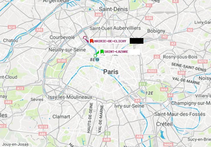 plan itinéraire ratp de Saint-Lazare à Mairie de Clichy