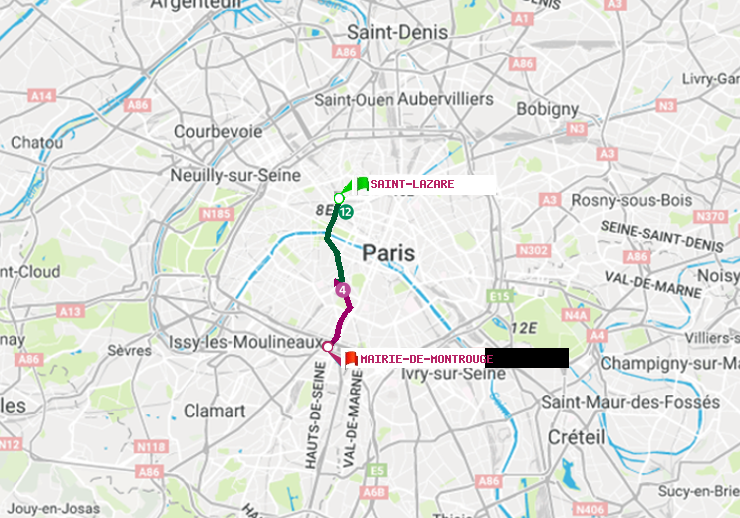 plan itinéraire ratp de Saint-Lazare à Mairie de Montrouge