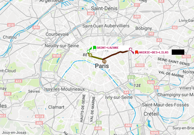 plan itinéraire ratp de Saint-Lazare à Mairie des Lilas