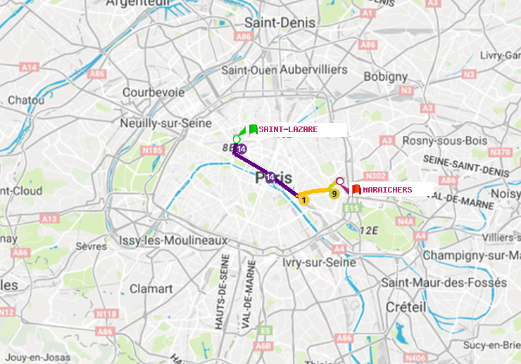 plan itinéraire ratp de Saint-Lazare à Maraichers