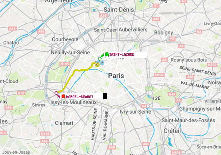 plan itinéraire ratp de Saint-Lazare à Marcel Sembat