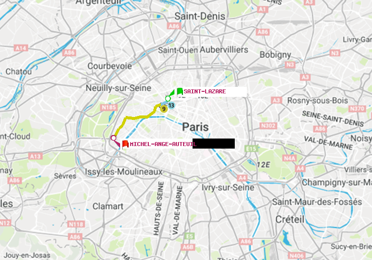 plan itinéraire ratp de Saint-Lazare à Michel-Ange-Auteuil