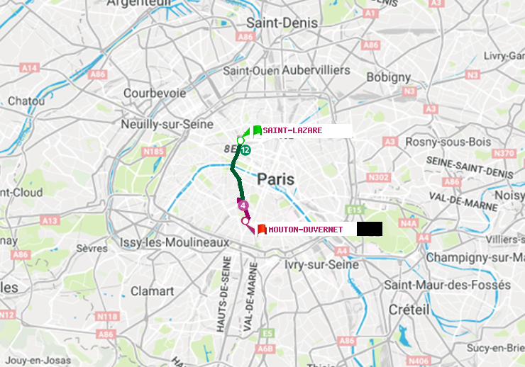 plan itinéraire ratp de Saint-Lazare à Mouton-Duvernet