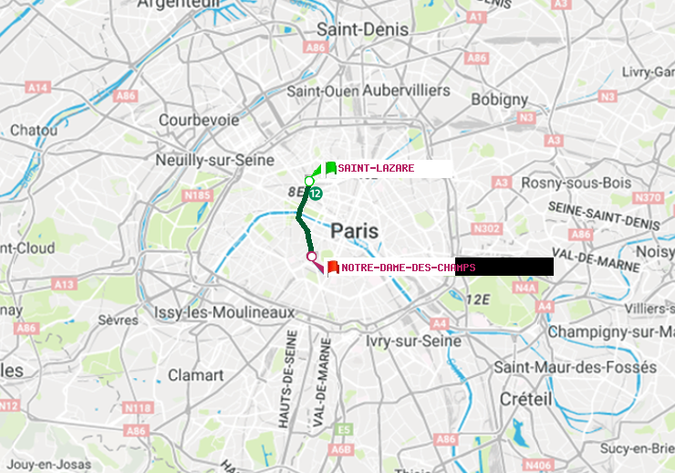plan itinéraire ratp de Saint-Lazare à Notre-Dame des Champs