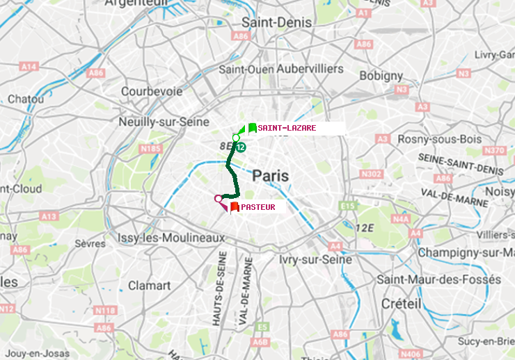 plan itinéraire ratp de Saint-Lazare à Pasteur