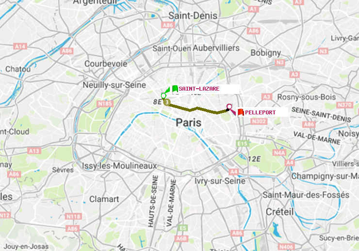 plan itinéraire ratp de Saint-Lazare à Pelleport