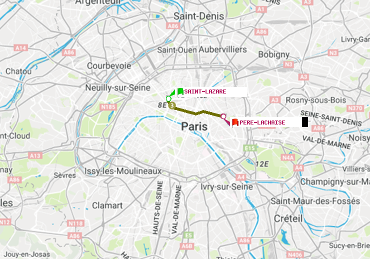 plan itinéraire ratp de Saint-Lazare à Père-Lachaise