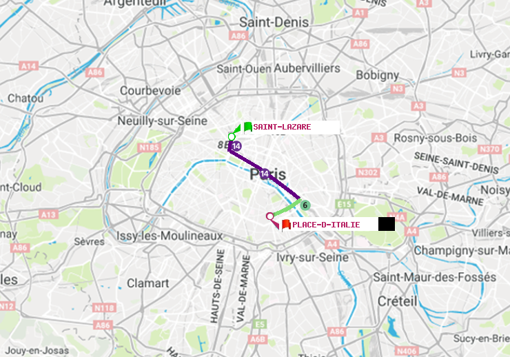 plan itinéraire ratp de Saint-Lazare à Place d