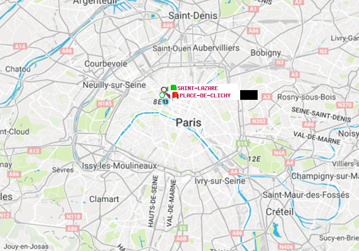 plan itinéraire ratp de Saint-Lazare à Place de Clichy