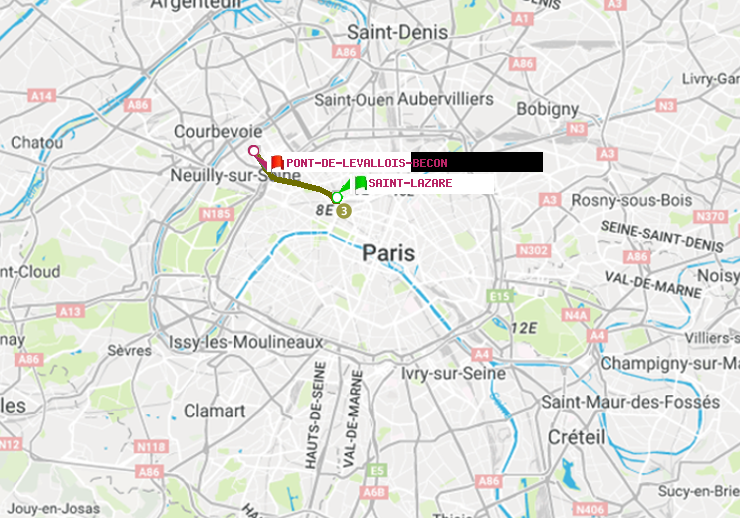 plan itinéraire ratp de Saint-Lazare à Pont de Levallois-Bécon