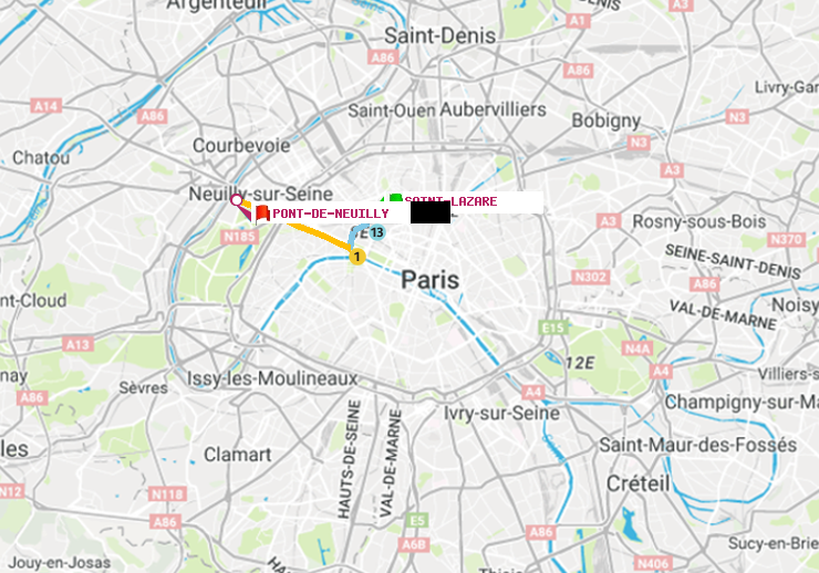 plan itinéraire ratp de Saint-Lazare à Pont de Neuilly