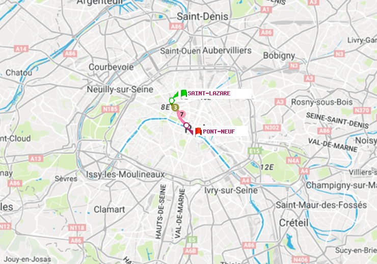 plan itinéraire ratp de Saint-Lazare à Pont Neuf