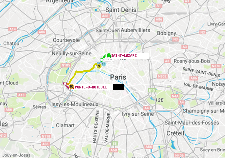 plan itinéraire ratp de Saint-Lazare à Porte d