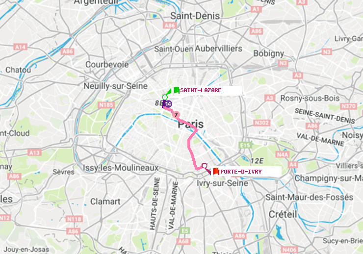 plan itinéraire ratp de Saint-Lazare à Porte d