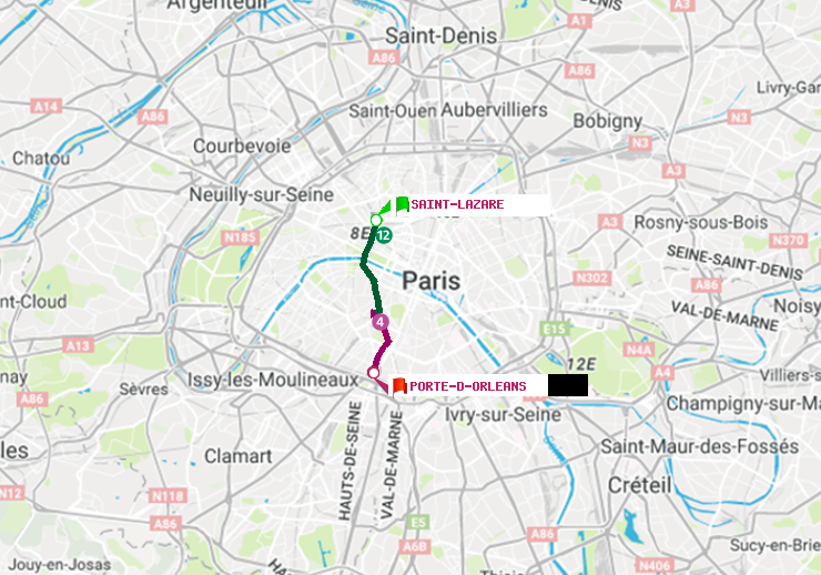 plan itinéraire ratp de Saint-Lazare à Porte d