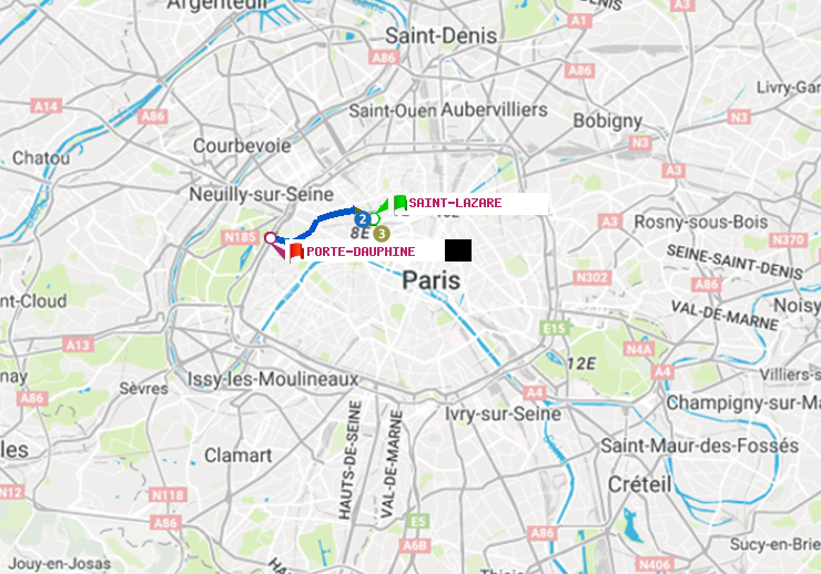 plan itinéraire ratp de Saint-Lazare à Porte Dauphine (Maréchal de Lattre de Tassigny)
