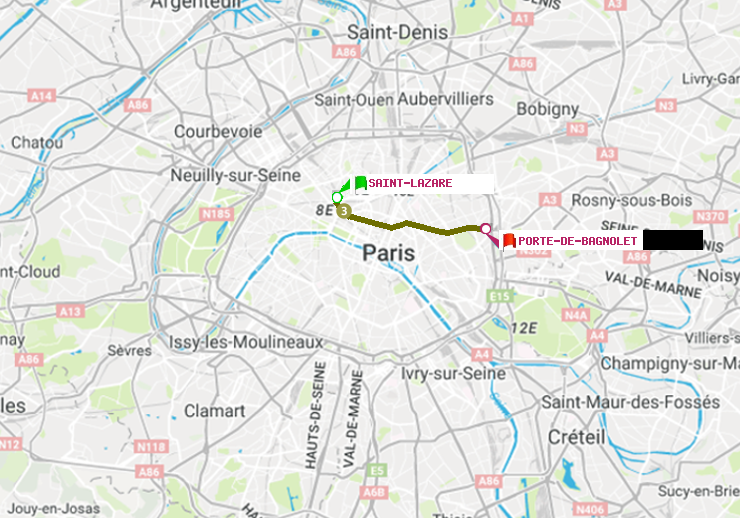 plan itinéraire ratp de Saint-Lazare à Porte de Bagnolet