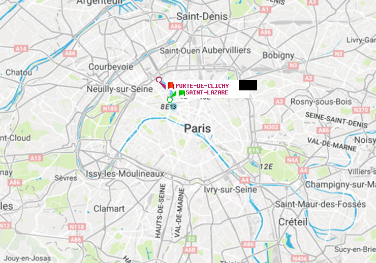 plan itinéraire ratp de Saint-Lazare à Porte de Clichy