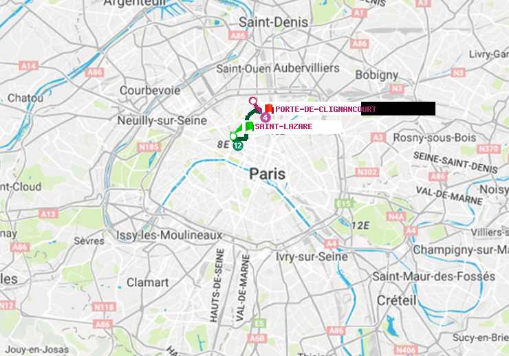 plan itinéraire ratp de Saint-Lazare à Porte de Clignancourt