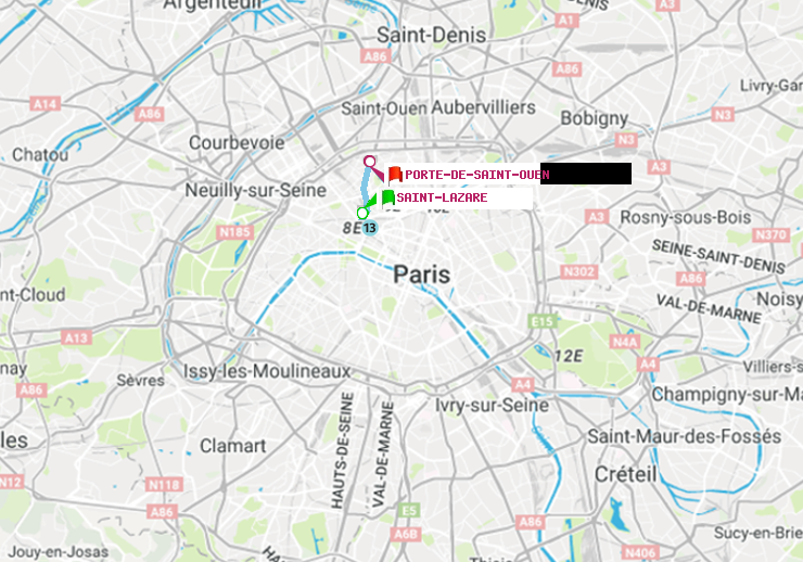 plan itinéraire ratp de Saint-Lazare à Porte de Saint-Ouen