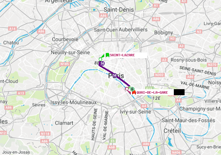 plan itinéraire ratp de Saint-Lazare à Quai de la Gare