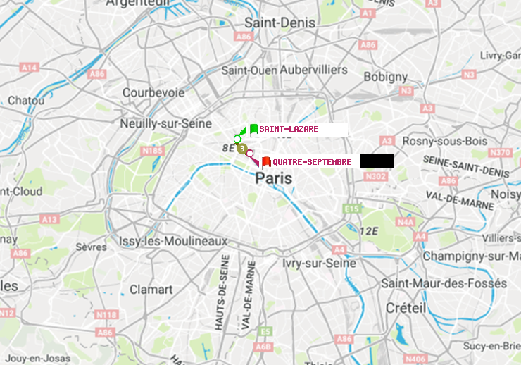 plan itinéraire ratp de Saint-Lazare à Quatre Septembre