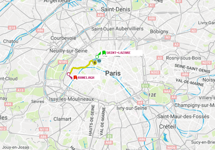 plan itinéraire ratp de Saint-Lazare à Ranelagh