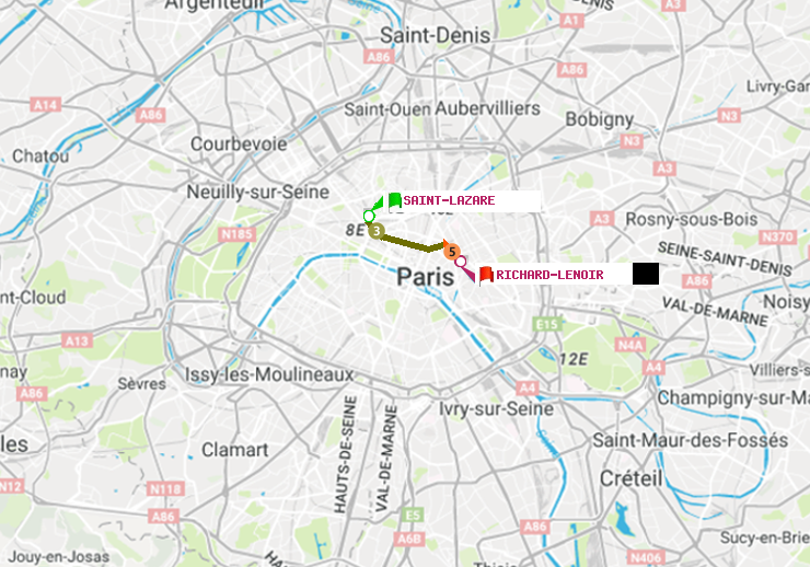 plan itinéraire ratp de Saint-Lazare à Richard-Lenoir