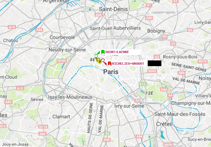 plan itinéraire ratp de Saint-Lazare à Richelieu-Drouot