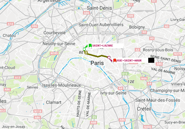 plan itinéraire ratp de Saint-Lazare à Rue Saint-Maur