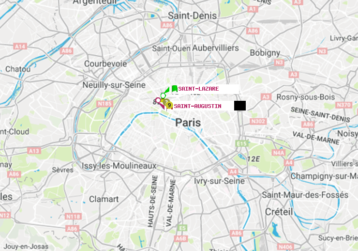 plan itinéraire ratp de Saint-Lazare à Saint-Augustin