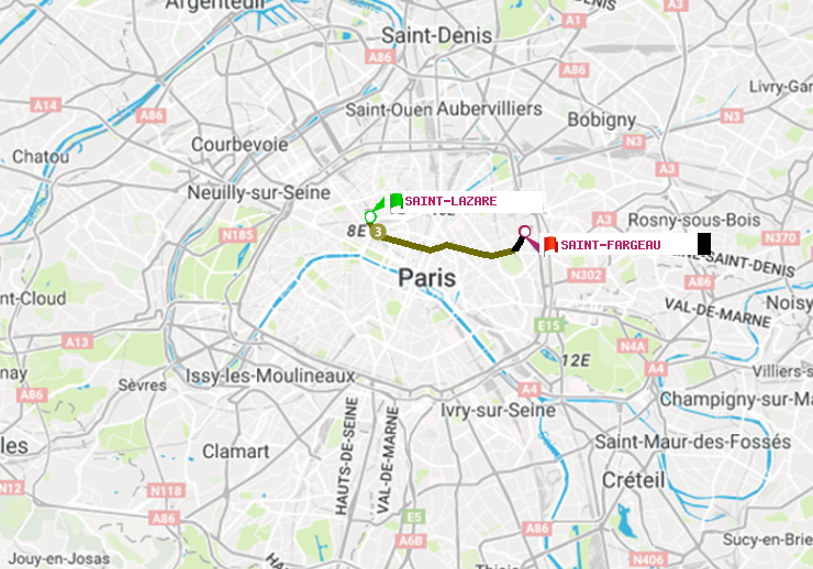 plan itinéraire ratp de Saint-Lazare à Saint-Fargeau