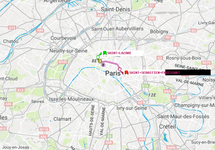 plan itinéraire ratp de Saint-Lazare à Saint-Sébastien-Froissart