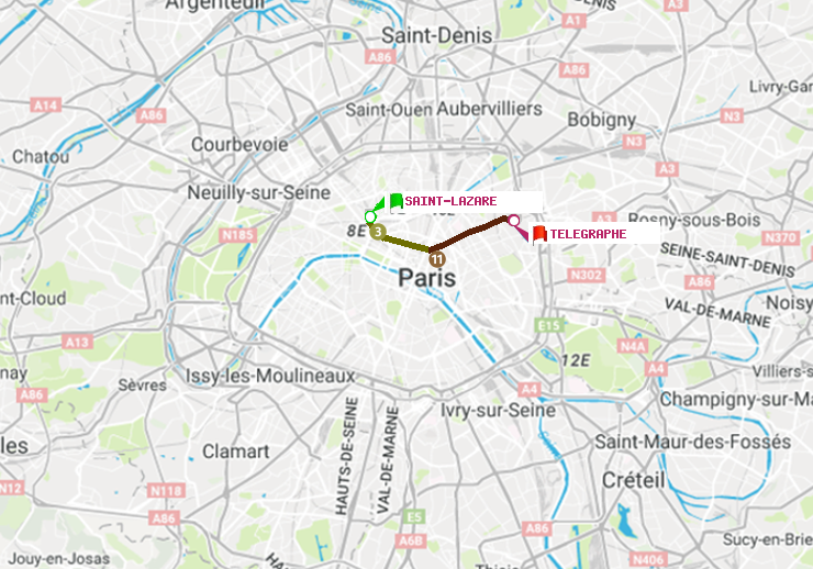 plan itinéraire ratp de Saint-Lazare à Telegraphe