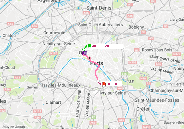 plan itinéraire ratp de Saint-Lazare à Tolbiac