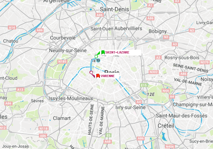 plan itinéraire ratp de Saint-Lazare à Varenne
