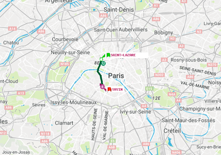 plan itinéraire ratp de Saint-Lazare à Vavin