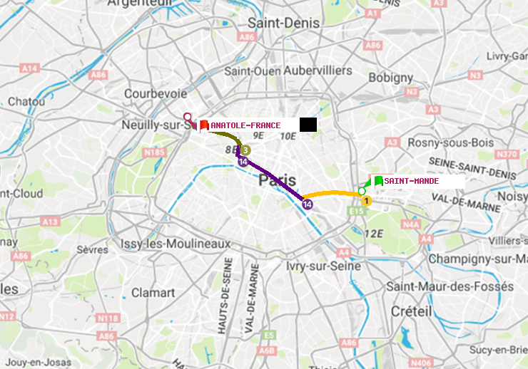 plan itinéraire ratp de Saint-Mandé à Anatole-France