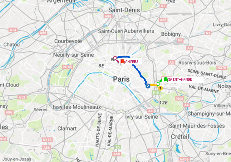 plan itinéraire ratp de Saint-Mandé à Anvers