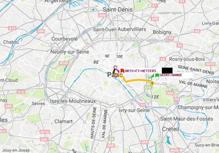 plan itinéraire ratp de Saint-Mandé à Arts-et-Métiers