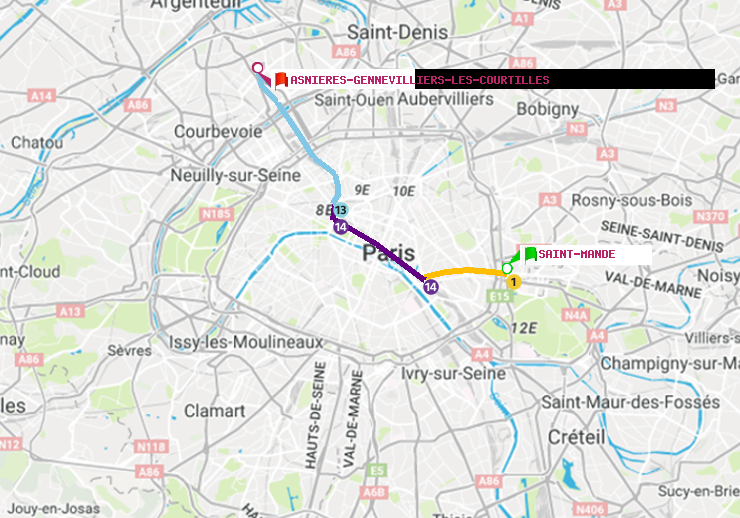 plan itinéraire ratp de Saint-Mandé à Asnieres-Gennevilliers Les Courtilles