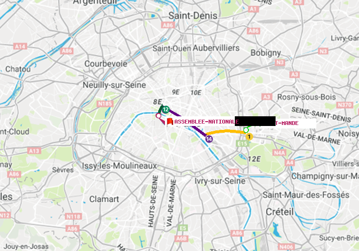 plan itinéraire ratp de Saint-Mandé à Assemblée Nationale