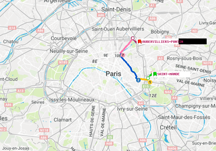 plan itinéraire ratp de Saint-Mandé à Aubervilliers Pantin (4 Chemins)