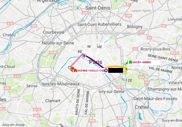 plan itinéraire ratp de Saint-Mandé à Avenue Emile-Zola