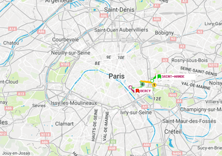 plan itinéraire ratp de Saint-Mandé à Bercy