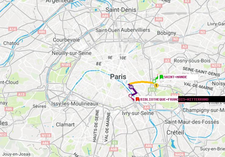 plan itinéraire ratp de Saint-Mandé à Bibliotheque-Francois Mitterrand