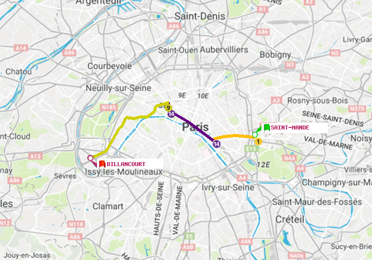 plan itinéraire ratp de Saint-Mandé à Billancourt