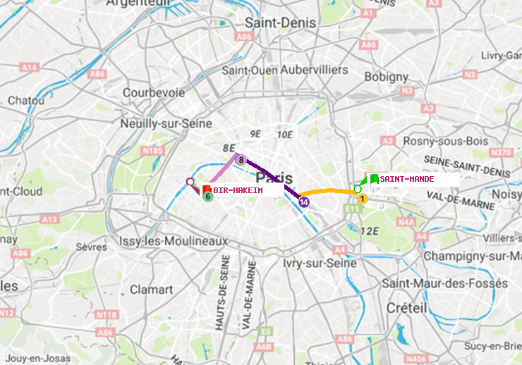 plan itinéraire ratp de Saint-Mandé à Bir-Hakeim (Grenelle)